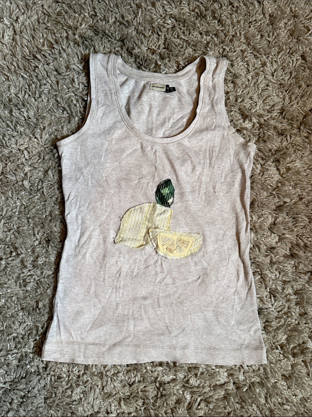 Upcycled Denver Hayes Cream Ribbed Tank Lemon Patchwork | Cottagecore Small